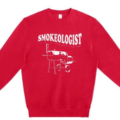 Smokeologist Funny Pitmaster BBQ Smoker Grilling Premium Crewneck Sweatshirt