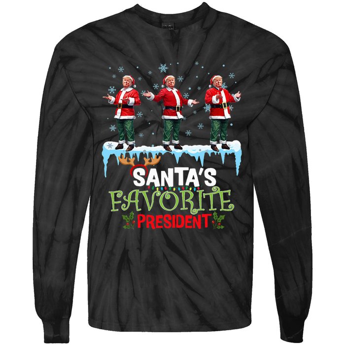 SantaS Favorite President Santa Trump Dance Funny Christmas Tie-Dye Long Sleeve Shirt