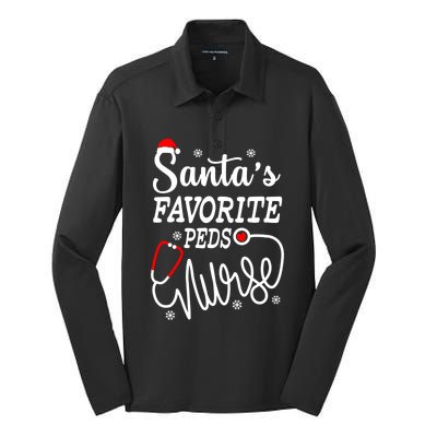 SantaS Favorite Peds Nurse Funny Christmas Peds Nurse Cute Gift Silk Touch Performance Long Sleeve Polo