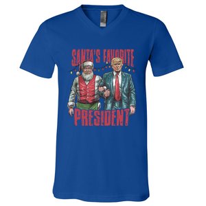 SantaS Favorite President Christmas Funny Trump Xmas Pajama Gift V-Neck T-Shirt