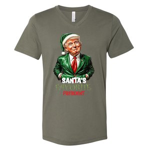 Santas Favorite President Funny Trump Happy Christmas Day V-Neck T-Shirt