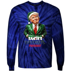 Santas Favorite President Funny Trump Happy Christmas Day Tie-Dye Long Sleeve Shirt