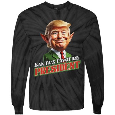 SantaS Favorite President Donald Trump Elf Christmas Maga Tie-Dye Long Sleeve Shirt