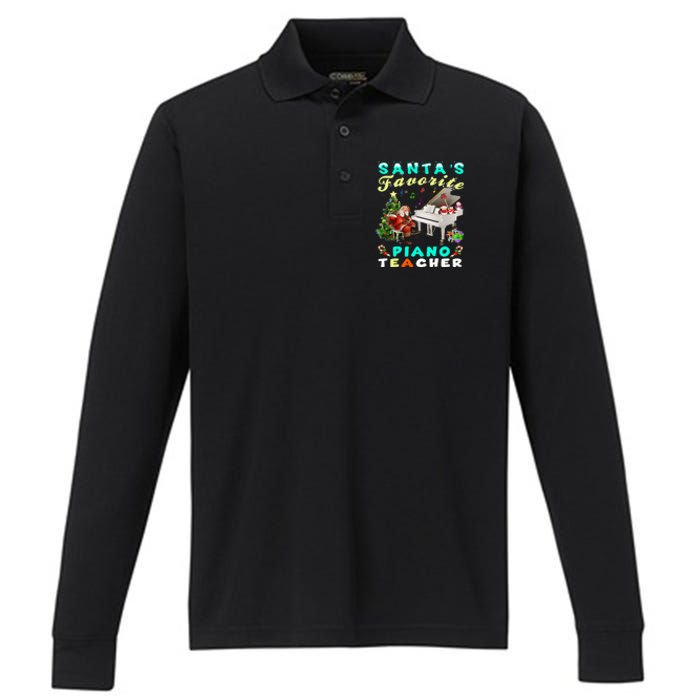 Santa's Favorite Piano Teacher Christmas Xmas Holiday Performance Long Sleeve Polo