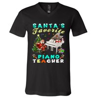 Santa's Favorite Piano Teacher Christmas Xmas Holiday V-Neck T-Shirt