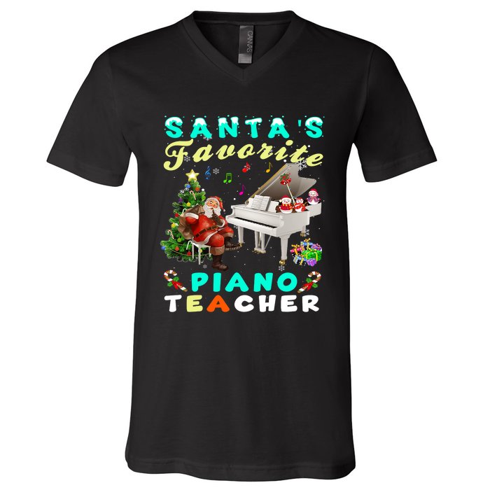 Santa's Favorite Piano Teacher Christmas Xmas Holiday V-Neck T-Shirt