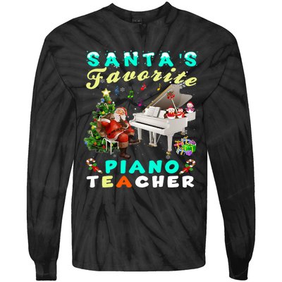 Santa's Favorite Piano Teacher Christmas Xmas Holiday Tie-Dye Long Sleeve Shirt