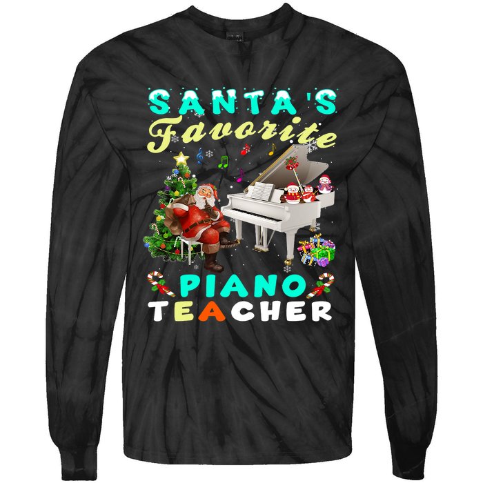 Santa's Favorite Piano Teacher Christmas Xmas Holiday Tie-Dye Long Sleeve Shirt