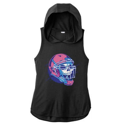 Skull Football Player Ladies PosiCharge Tri-Blend Wicking Draft Hoodie Tank