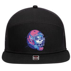 Skull Football Player 7 Panel Mesh Trucker Snapback Hat