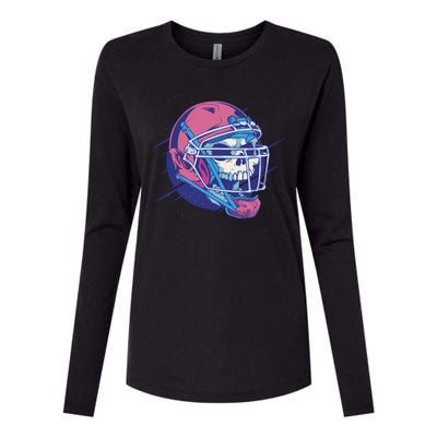 Skull Football Player Womens Cotton Relaxed Long Sleeve T-Shirt