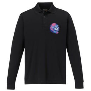 Skull Football Player Performance Long Sleeve Polo