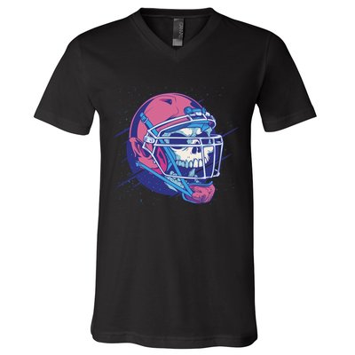 Skull Football Player V-Neck T-Shirt
