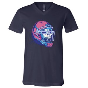 Skull Football Player V-Neck T-Shirt