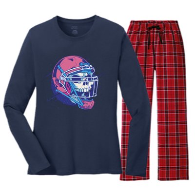 Skull Football Player Women's Long Sleeve Flannel Pajama Set 