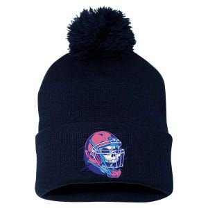 Skull Football Player Pom Pom 12in Knit Beanie