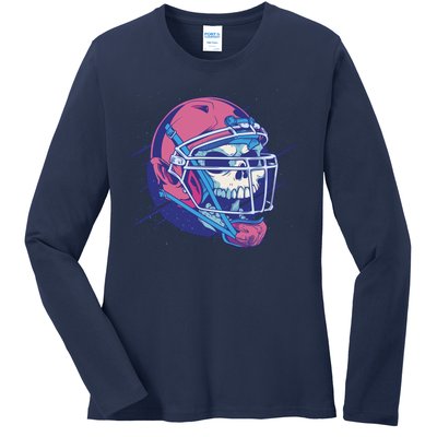 Skull Football Player Ladies Long Sleeve Shirt