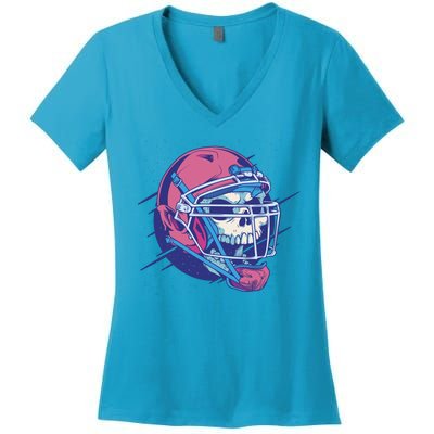 Skull Football Player Women's V-Neck T-Shirt