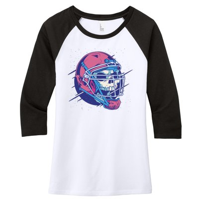 Skull Football Player Women's Tri-Blend 3/4-Sleeve Raglan Shirt