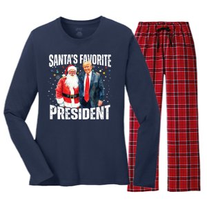 Santas Favorite President Trump 2024 Women's Long Sleeve Flannel Pajama Set 