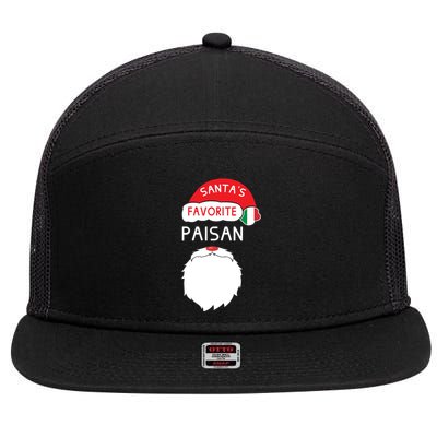 Santa's Favorite Paisan Funny Italian Christmas Gift 7 Panel Mesh Trucker Snapback Hat