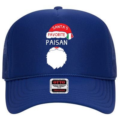 Santa's Favorite Paisan Funny Italian Christmas Gift High Crown Mesh Back Trucker Hat