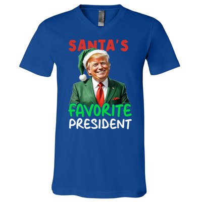 SantaS Favorite President Trump Christmas Santa Hat Gift V-Neck T-Shirt