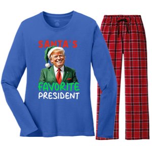 SantaS Favorite President Trump Christmas Santa Hat Gift Women's Long Sleeve Flannel Pajama Set 