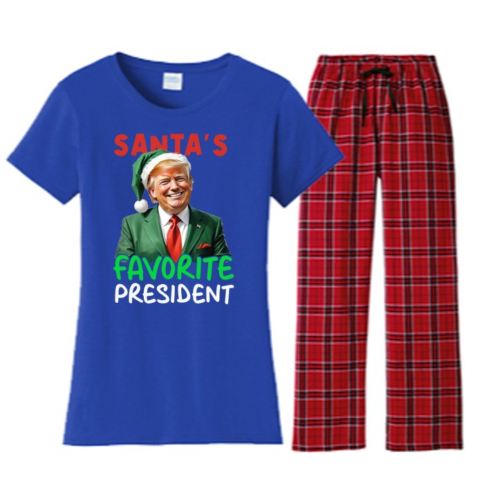 SantaS Favorite President Trump Christmas Santa Hat Gift Women's Flannel Pajama Set