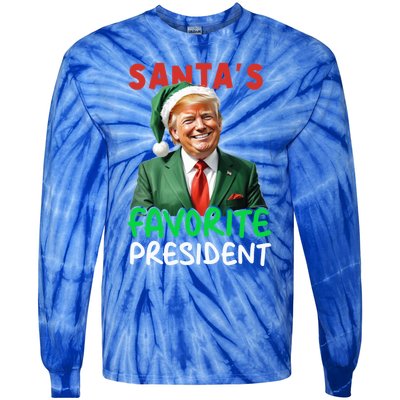 SantaS Favorite President Trump Christmas Santa Hat Gift Tie-Dye Long Sleeve Shirt