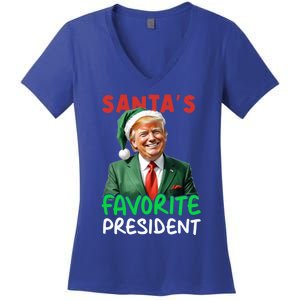 SantaS Favorite President Trump Christmas Santa Hat Gift Women's V-Neck T-Shirt