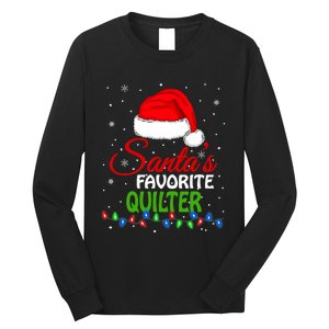 SantaS Favorite Quilter Santa Hat Lights. Funny Christmas Long Sleeve Shirt