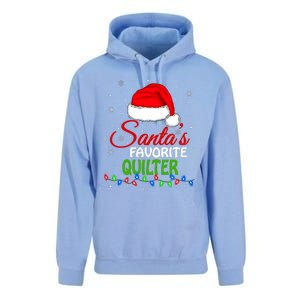 SantaS Favorite Quilter Santa Hat Lights. Funny Christmas Unisex Surf Hoodie