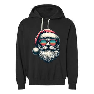 Santa Face Retro Sunglasses Christmas Xmas Women Kids Garment-Dyed Fleece Hoodie