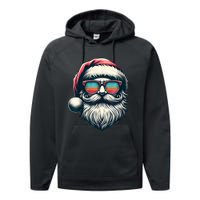 Santa Face Retro Sunglasses Christmas Xmas Women Kids Performance Fleece Hoodie