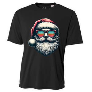 Santa Face Retro Sunglasses Christmas Xmas Women Kids Cooling Performance Crew T-Shirt