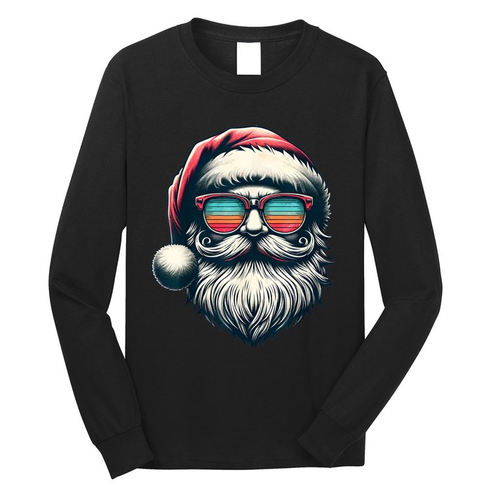 Santa Face Retro Sunglasses Christmas Xmas Women Kids Long Sleeve Shirt