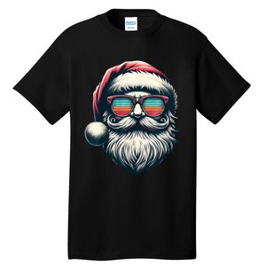 Santa Face Retro Sunglasses Christmas Xmas Women Kids Tall T-Shirt