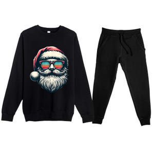 Santa Face Retro Sunglasses Christmas Xmas Women Kids Premium Crewneck Sweatsuit Set