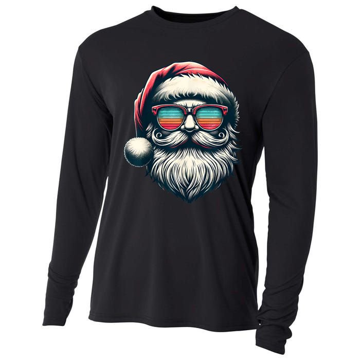 Santa Face Retro Sunglasses Christmas Xmas Women Kids Cooling Performance Long Sleeve Crew