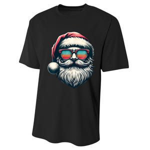 Santa Face Retro Sunglasses Christmas Xmas Women Kids Performance Sprint T-Shirt