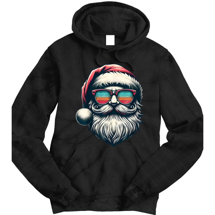 Santa Face Retro Sunglasses Christmas Xmas Women Kids Tie Dye Hoodie