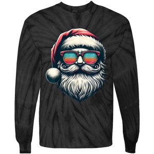 Santa Face Retro Sunglasses Christmas Xmas Women Kids Tie-Dye Long Sleeve Shirt