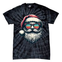 Santa Face Retro Sunglasses Christmas Xmas Women Kids Tie-Dye T-Shirt