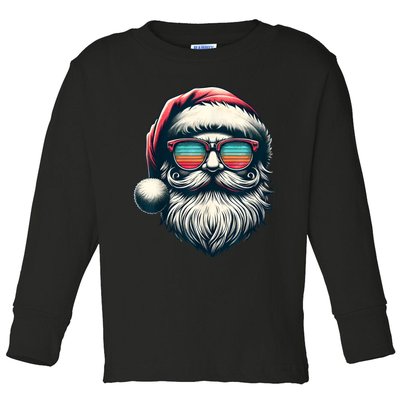 Santa Face Retro Sunglasses Christmas Xmas Women Kids Toddler Long Sleeve Shirt