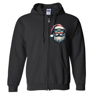 Santa Face Retro Sunglasses Christmas Xmas Women Kids Full Zip Hoodie