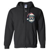 Santa Face Retro Sunglasses Christmas Xmas Women Kids Full Zip Hoodie