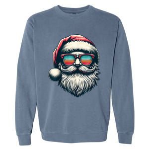 Santa Face Retro Sunglasses Christmas Xmas Women Kids Garment-Dyed Sweatshirt