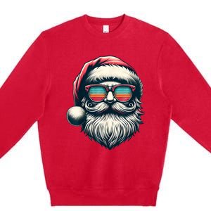 Santa Face Retro Sunglasses Christmas Xmas Women Kids Premium Crewneck Sweatshirt