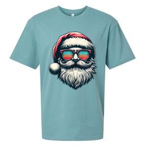 Santa Face Retro Sunglasses Christmas Xmas Women Kids Sueded Cloud Jersey T-Shirt